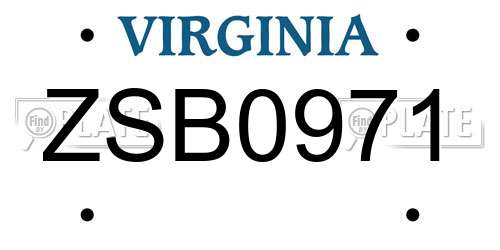 ZSB0971 Virginia License Plate