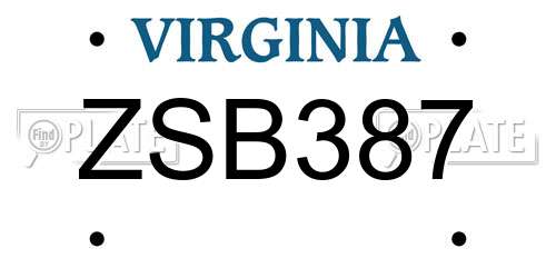 ZSB387 Virginia License Plate
