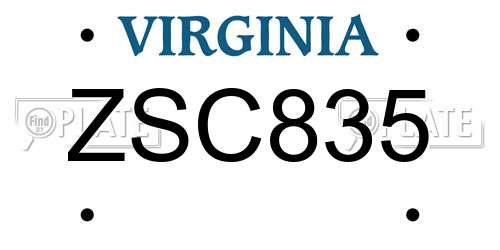 ZSC835 Virginia License Plate