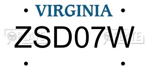 ZSD07W Virginia License Plate