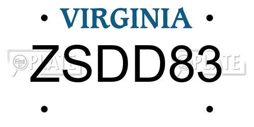 ZSDD83 Virginia License Plate