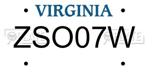ZSO07W Virginia License Plate
