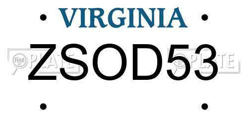 ZSOD53 Virginia License Plate