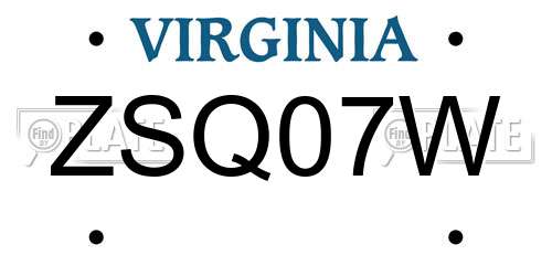 ZSQ07W Virginia License Plate