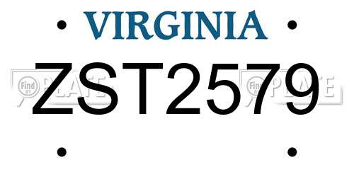 ZST2579 Virginia License Plate