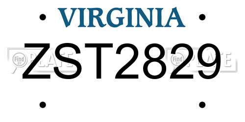 ZST2829 Virginia License Plate