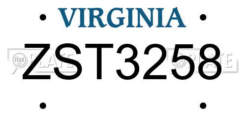 ZST3258 Virginia License Plate
