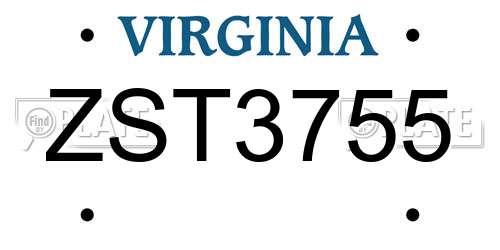 ZST3755 Virginia License Plate