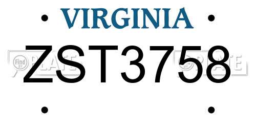 ZST3758 Virginia License Plate