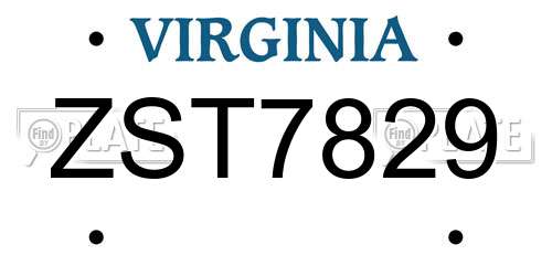 ZST7829 Virginia License Plate