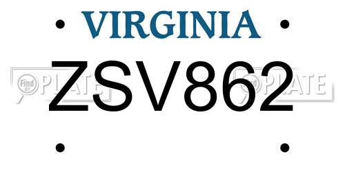 ZSV862 Virginia License Plate