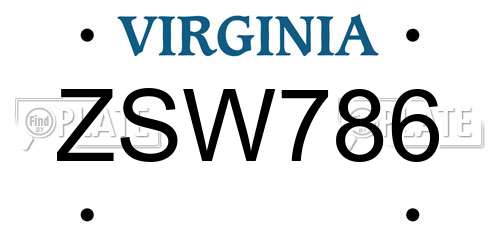 ZSW786 Virginia License Plate