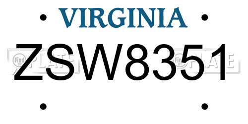 ZSW8351 Virginia License Plate