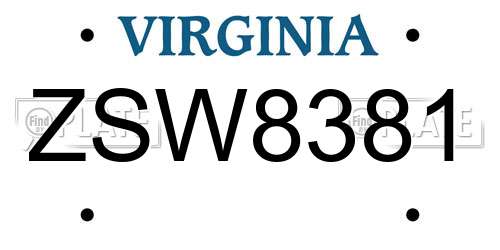 ZSW8381 Virginia License Plate