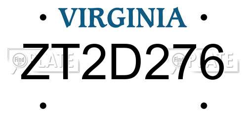 ZT2D276 Virginia License Plate