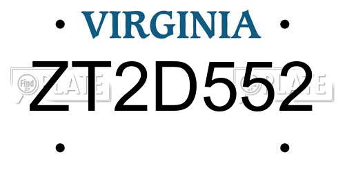 ZT2D552 Virginia License Plate