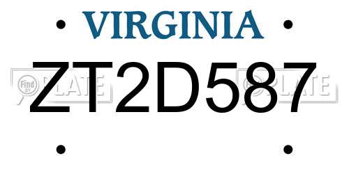 ZT2D587 Virginia License Plate