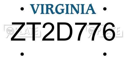 ZT2D776 Virginia License Plate
