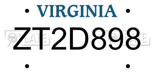 ZT2D898 Virginia License Plate