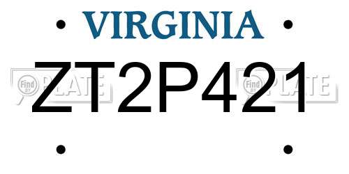 ZT2P421 Virginia License Plate