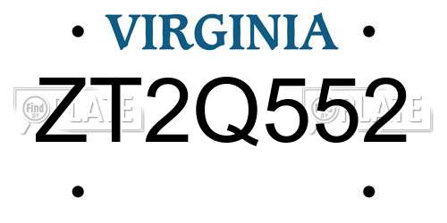 ZT2Q552 Virginia License Plate