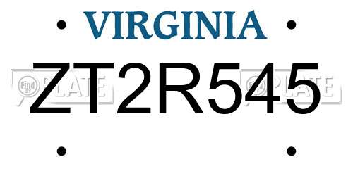 ZT2R545 Virginia License Plate