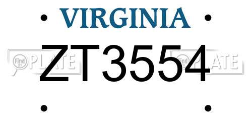 ZT3554 Virginia License Plate