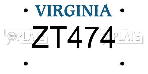 ZT474 Virginia License Plate