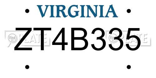 ZT4B335 Virginia License Plate