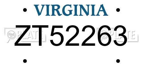 ZT52263 Virginia License Plate