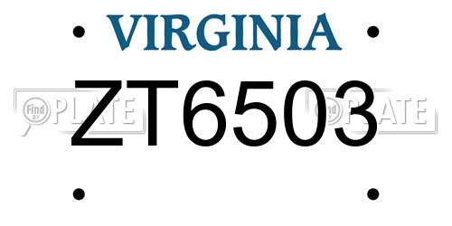 ZT6503 Virginia License Plate