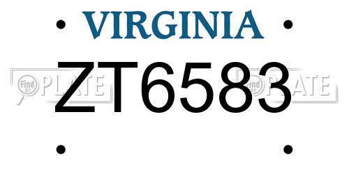 ZT6583 Virginia License Plate