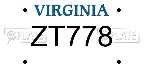 ZT778 Virginia License Plate