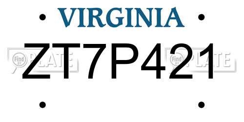 ZT7P421 Virginia License Plate