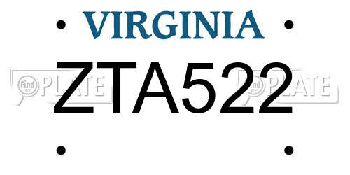 ZTA522 Virginia License Plate