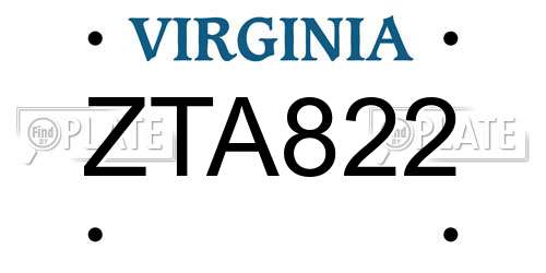 ZTA822 Virginia License Plate