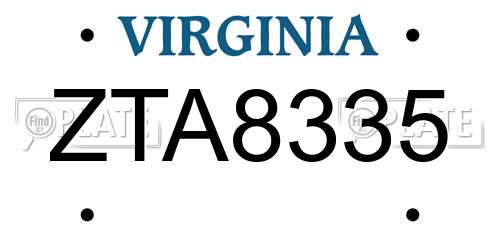 ZTA8335 Virginia License Plate