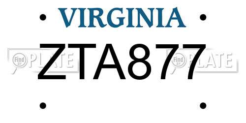 ZTA877 Virginia License Plate