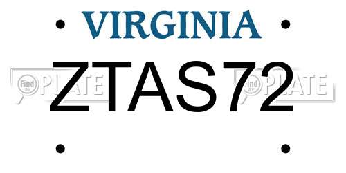 ZTAS72 Virginia License Plate