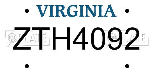 ZTH4092 Virginia License Plate