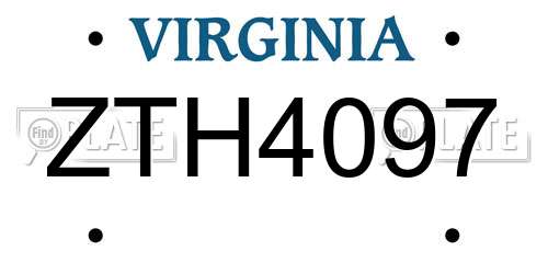 ZTH4097 Virginia License Plate