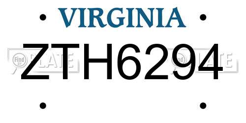 ZTH6294 Virginia License Plate
