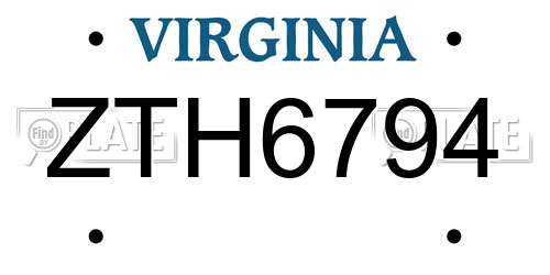 ZTH6794 Virginia License Plate