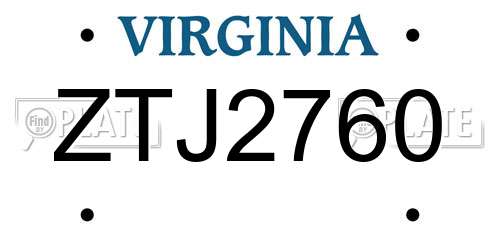 ZTJ2760 Virginia License Plate