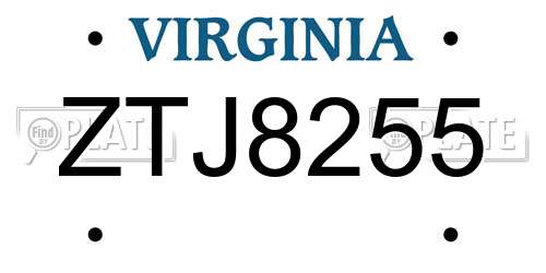 ZTJ8255 Virginia License Plate