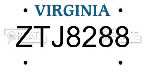 ZTJ8288 Virginia License Plate