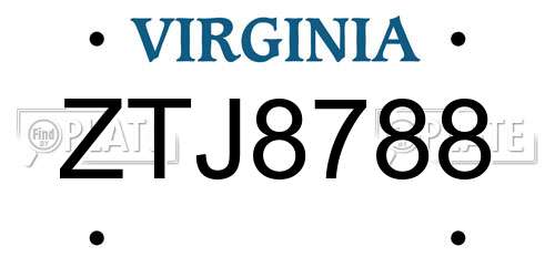 ZTJ8788 Virginia License Plate