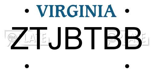 ZTJBTBB Virginia License Plate