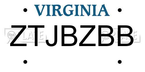ZTJBZBB Virginia License Plate