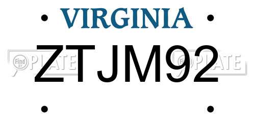 ZTJM92 Virginia License Plate